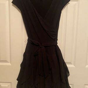 Rabbit Design Black Tiered Dress with Flutter Sleeves Sz6